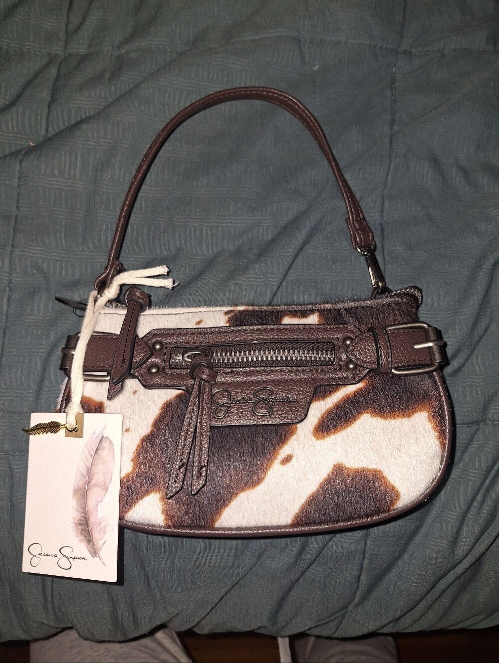 Jessica Simpson Brown & White Cowhide Mini Shoulder Bag